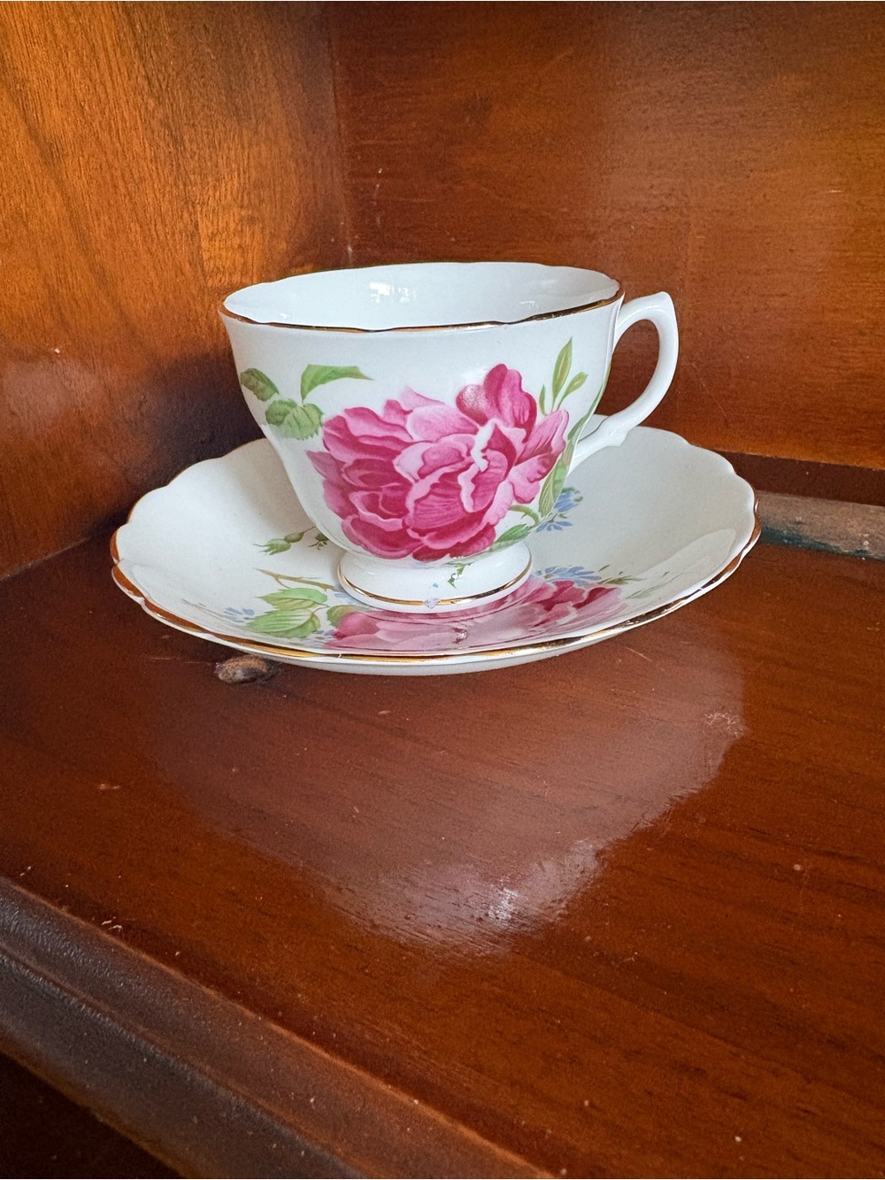 Floral Porcelain Teacup & Saucer Set - Pink Rose